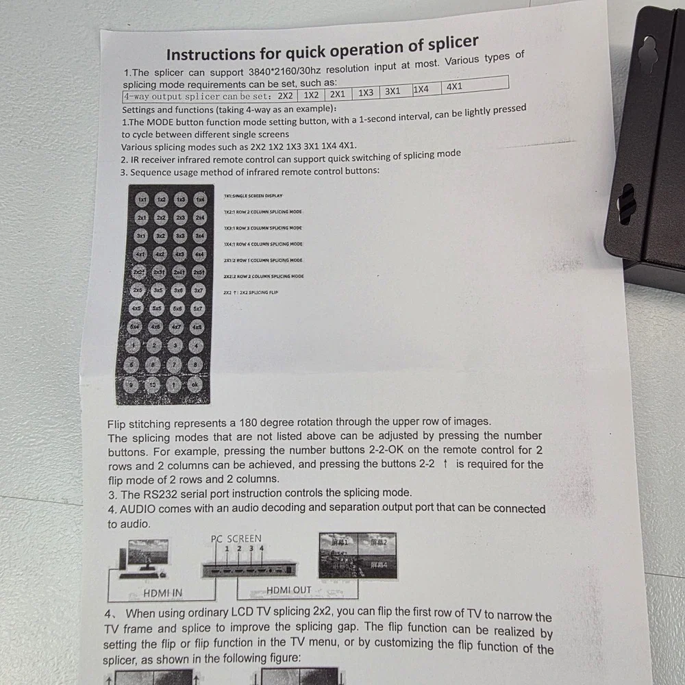 4Kx2K TV Wall Controller‎ Video Processor 4x HDMI Input 4x HDMI Output Remote